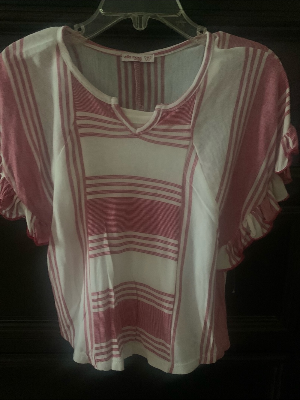 Ella Moss Pink and White Striped Short Sleeve Top